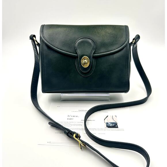 Coach Handbags - VTG Rare Green Coach Devon Turnlock Bag 9908 NYC USA Leather Crossbody with COA